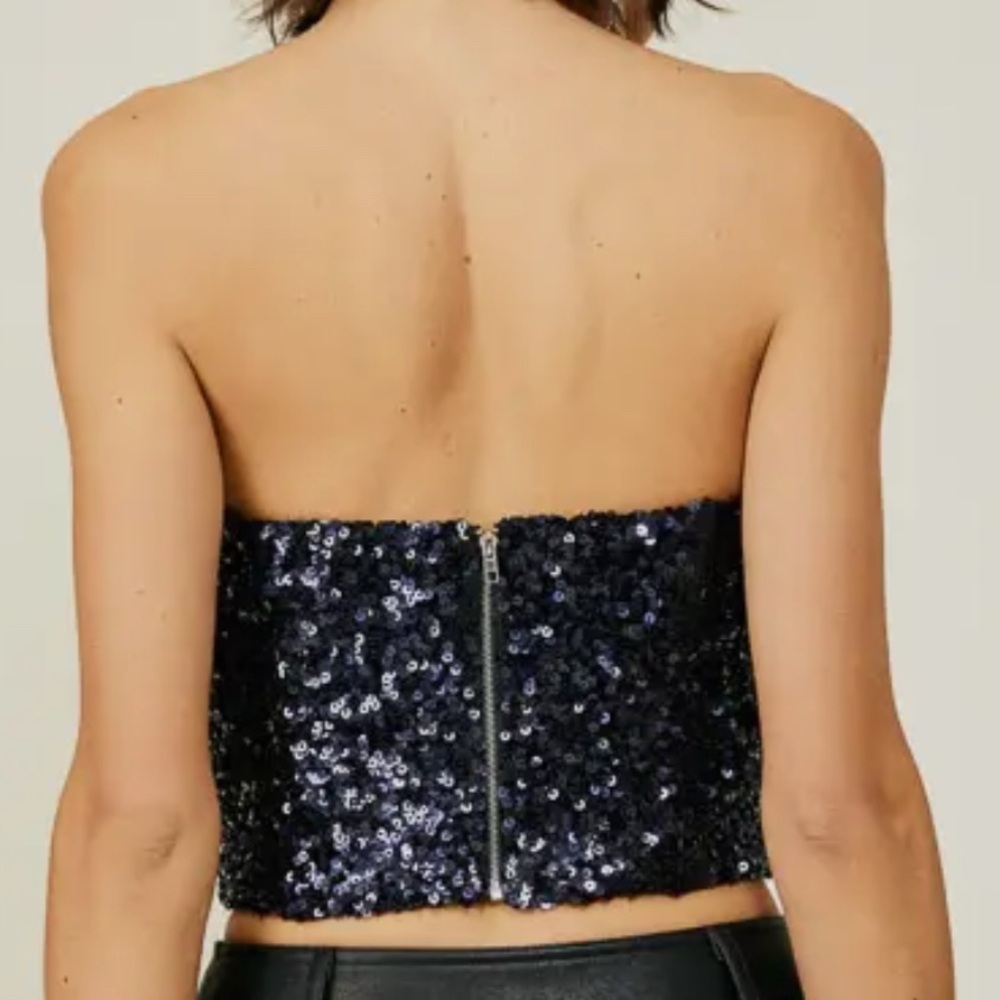 Line & Dot Dark Navy Blue Sequin Strapless Top Size Large NWT - Picture 4 of 6